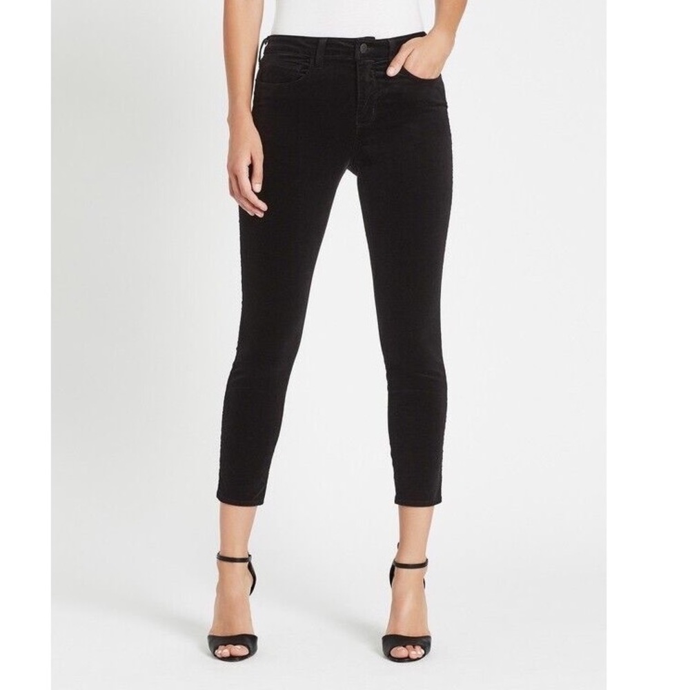 L'AGENCE Margot Black Velvet Tuxedo Stripe Skinny Jeans Size 24